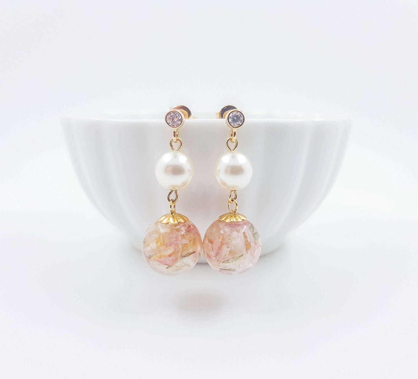 AGATHE - Boucles d'oreilles de mariage AVEC PERLES nacrées BOULES OR