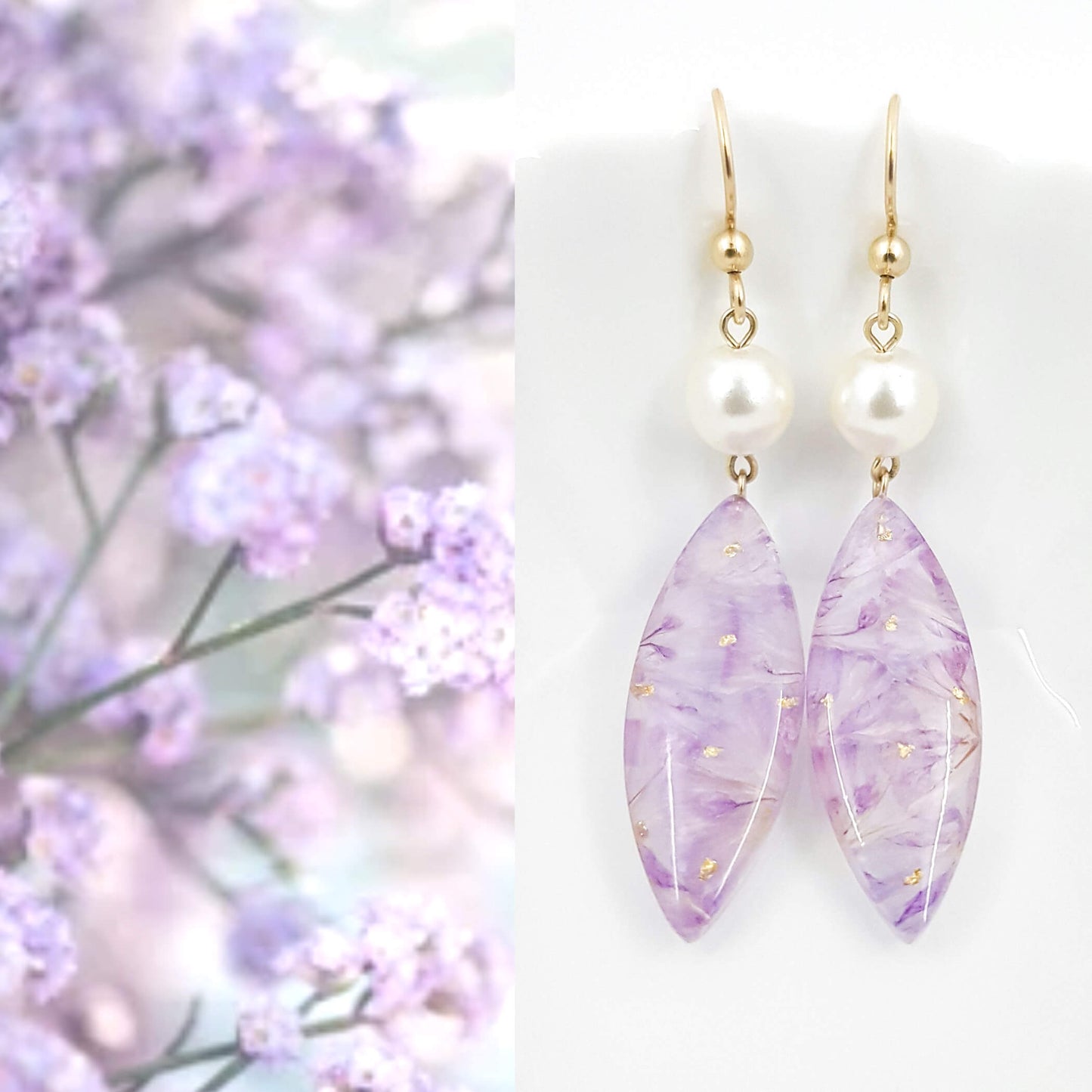 GINA - Boucles d'oreilles de mariage AVEC PERLES nacrées LONGS PÉTALES