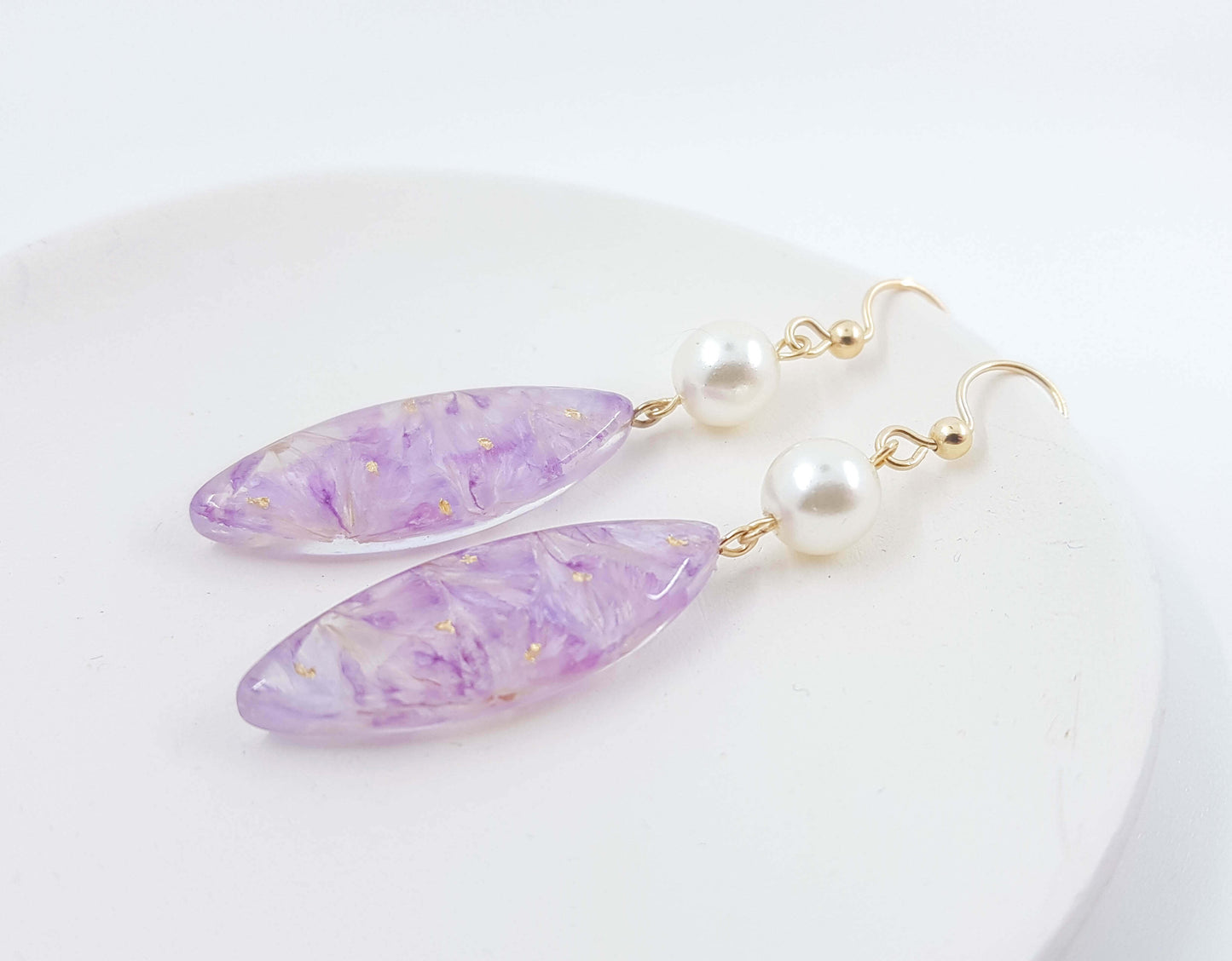 GINA - Boucles d'oreilles de mariage AVEC PERLES nacrées LONGS PÉTALES