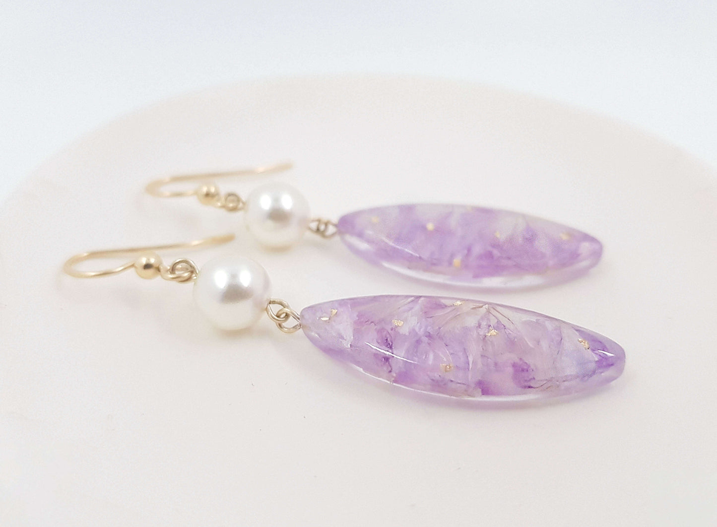 GINA - Boucles d'oreilles de mariage AVEC PERLES nacrées LONGS PÉTALES