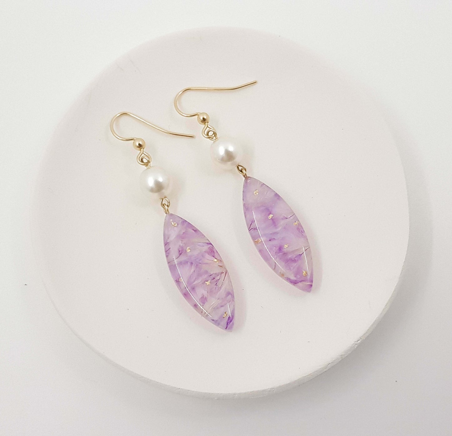 GINA - Boucles d'oreilles de mariage AVEC PERLES nacrées LONGS PÉTALES