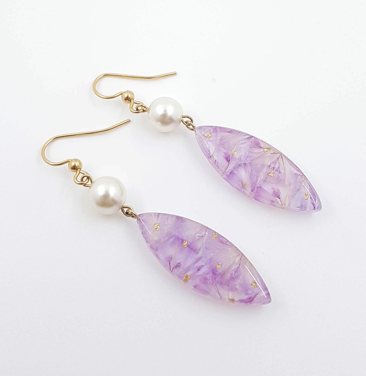 GINA - Boucles d'oreilles de mariage AVEC PERLES nacrées LONGS PÉTALES