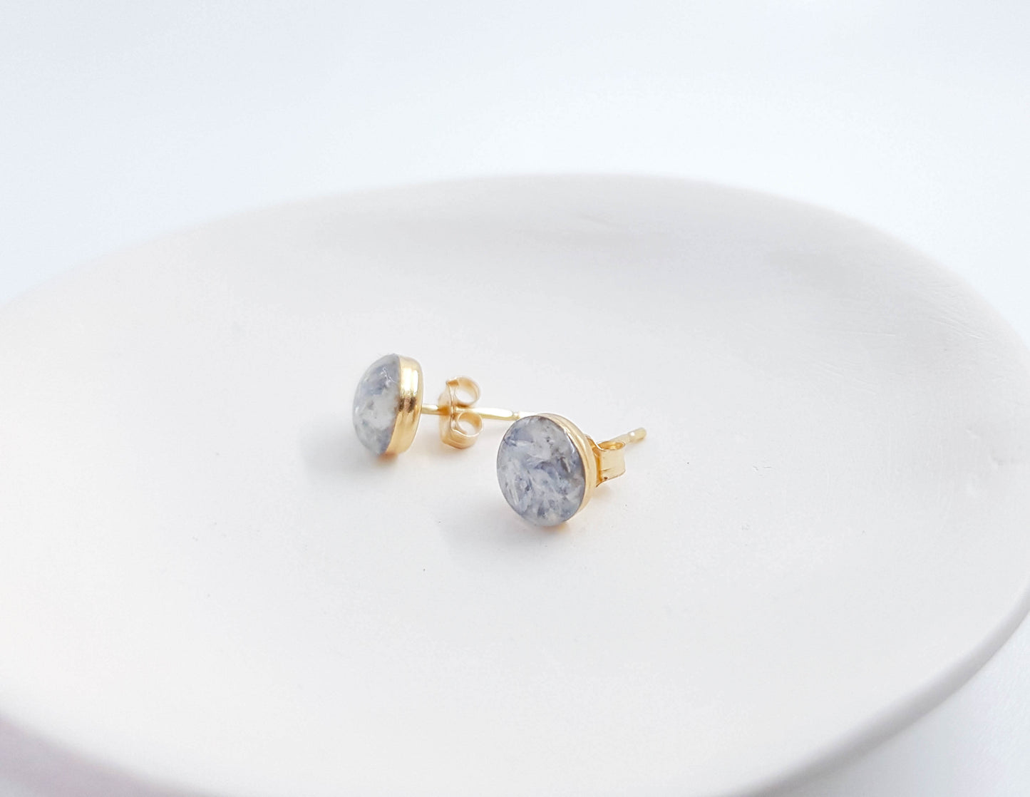 LUNA - Boucles d'oreilles de mariage PUCES RONDES sur serti 6mm et 8 mm en ARGENT et OR
