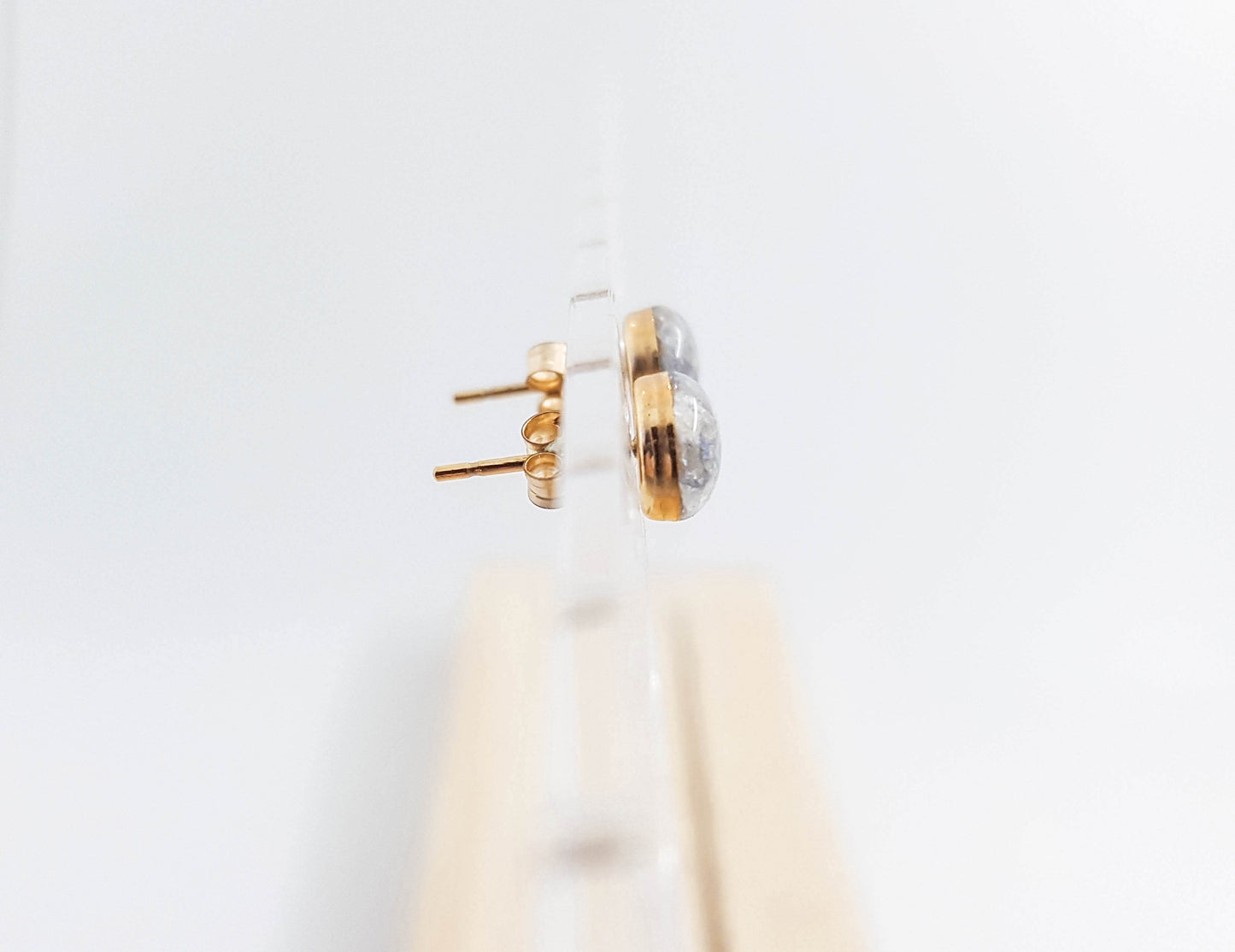 LUNA - Boucles d'oreilles de mariage PUCES RONDES sur serti 6mm et 8 mm en ARGENT et OR