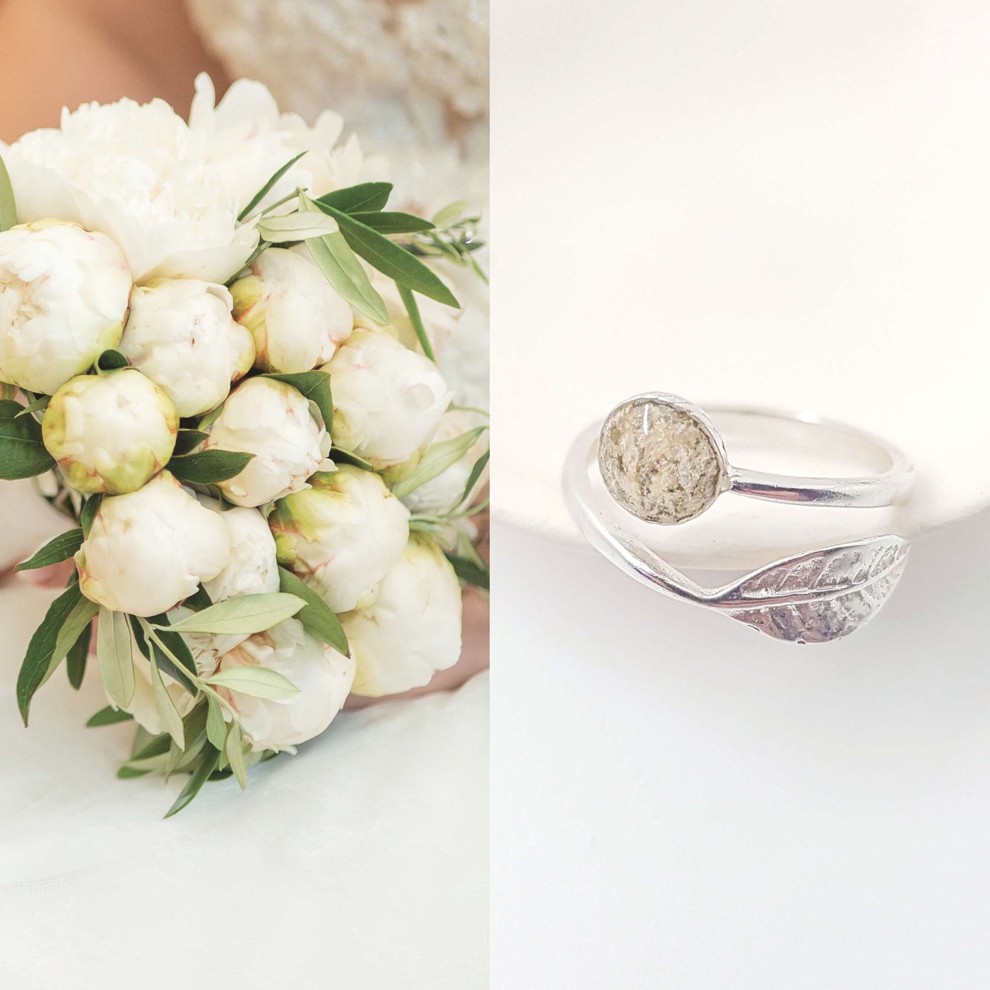 NEEMA - Bague de mariage serti ROND 6mm avec petite FEUILLE ajustable ARGENT