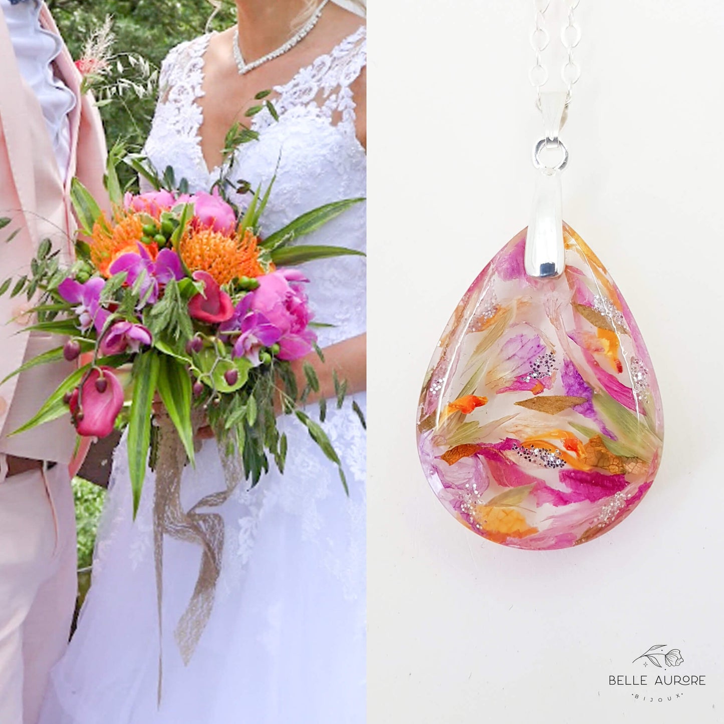 AURORE - Collier de Mariage grand pendentif GOUTTE