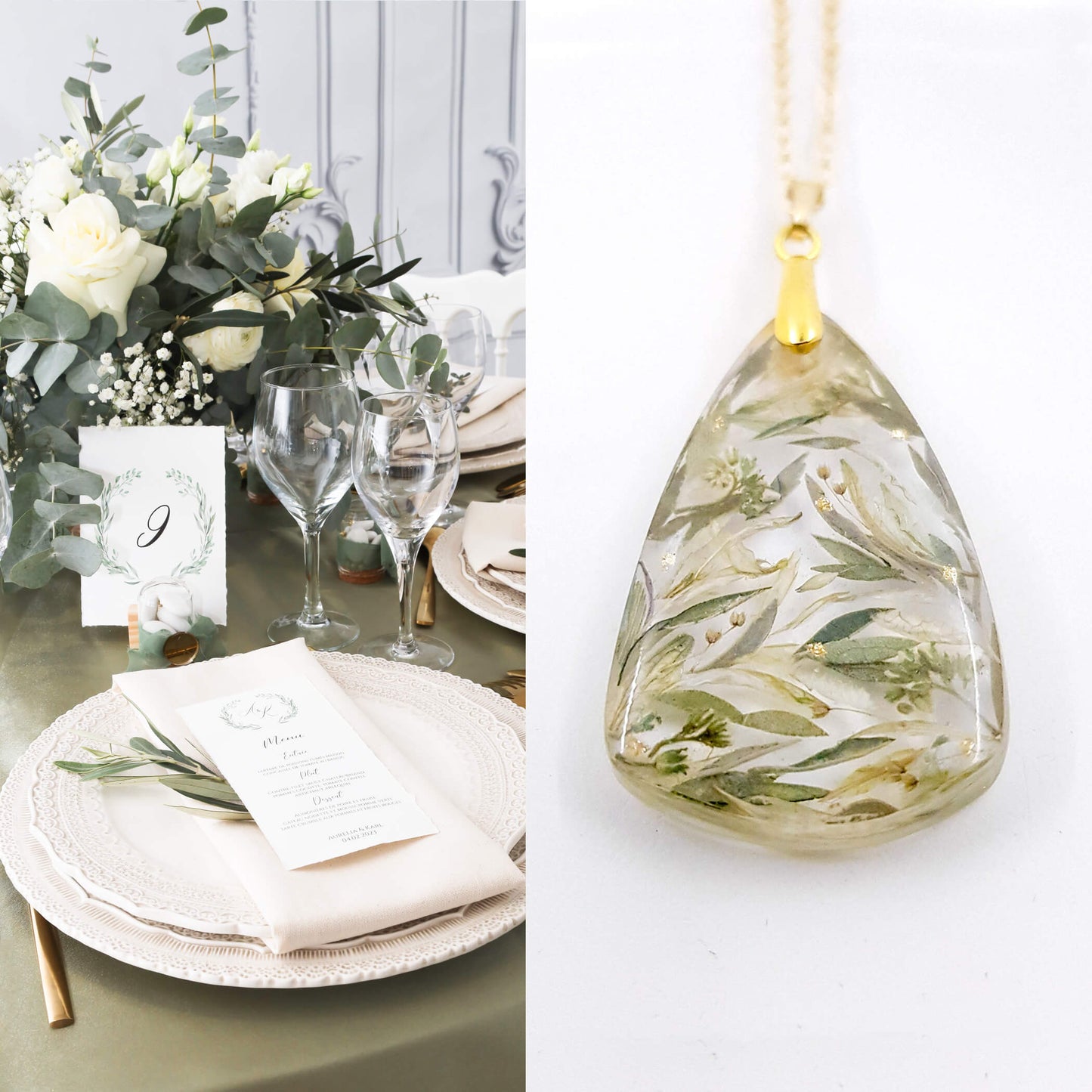HORTENSE - Collier de Mariage grand pendentif TRIANGLE ARRONDI