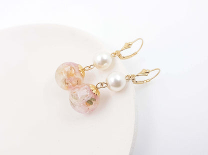 AGATHE - Boucles d'oreilles de mariage AVEC PERLES nacrées BOULES OR