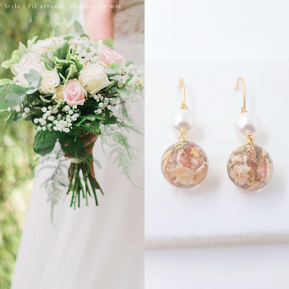 AGATHE - Boucles d'oreilles de mariage AVEC PERLES nacrées BOULES OR