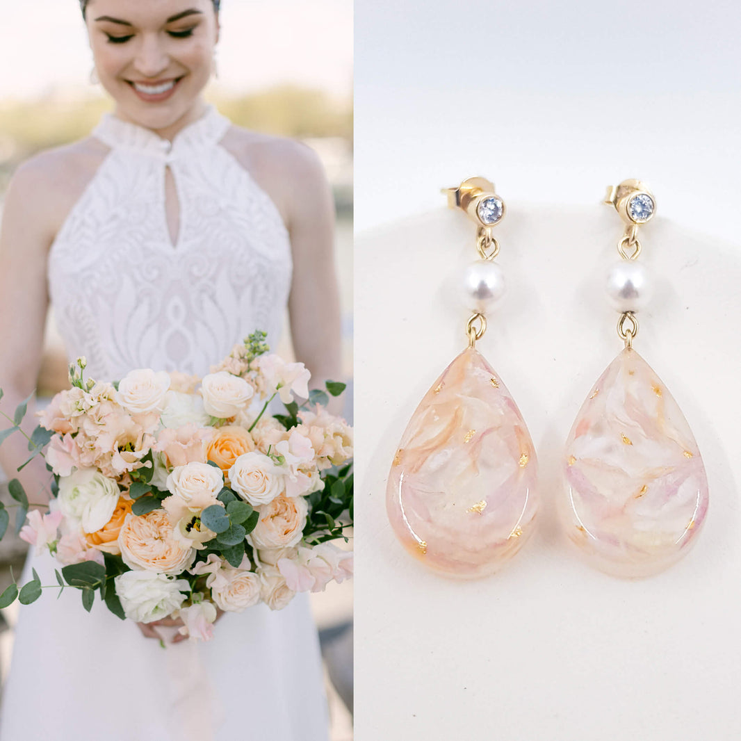 Upcycling de bouquets de mariage en bijoux. Conserver son bouquet. Belle Aurore