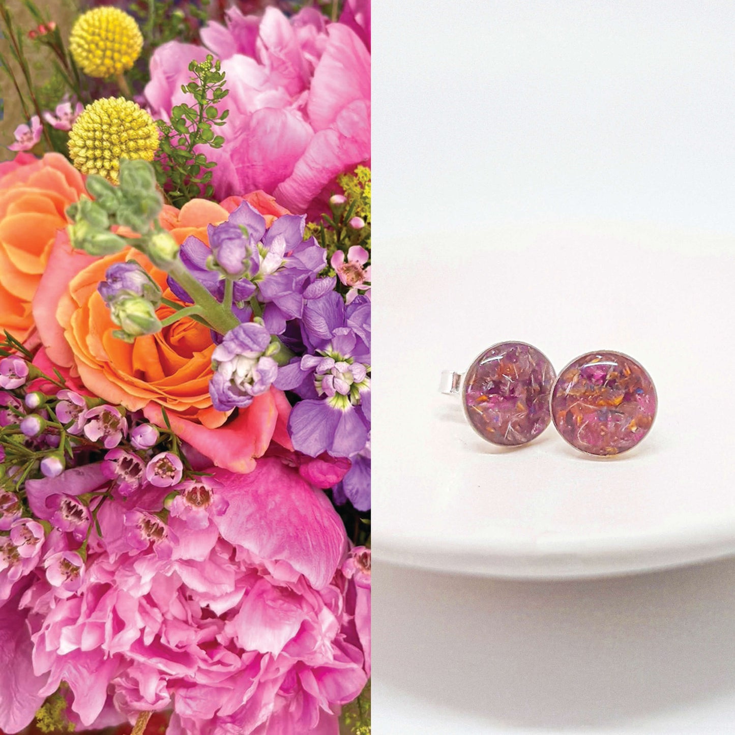 LUNA - Boucles d'oreilles de mariage PUCES RONDES sur serti 6mm et 8 mm en ARGENT et OR