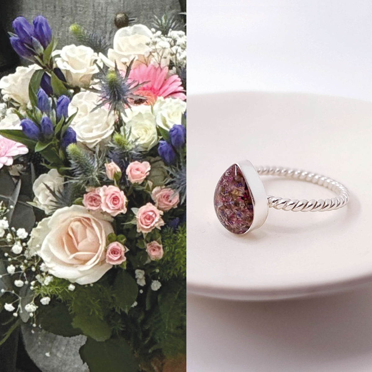 DELTA - Bague de mariage sur serti POIRE avec anneau torsadé ARGENT