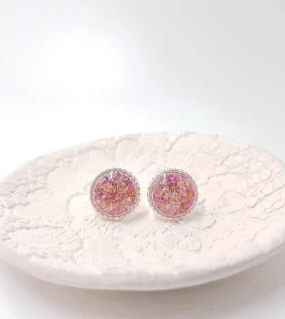 SARITA - Boucles d'oreilles de mariage PUCES RONDES diamantées 11 mm en ARGENT