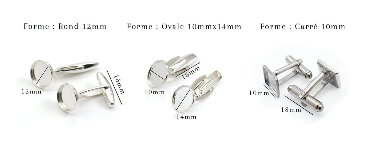 JACK - Boutons de manchette de mariage ROND AVEC REBORD 10mm (et autres formes) - ARGENT
