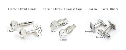 JACK - Boutons de manchette de mariage ROND AVEC REBORD 10mm (et autres formes) - ARGENT