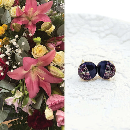 LUNA - Boucles d'oreilles de mariage PUCES RONDES sur serti 6mm et 8 mm en ARGENT et OR