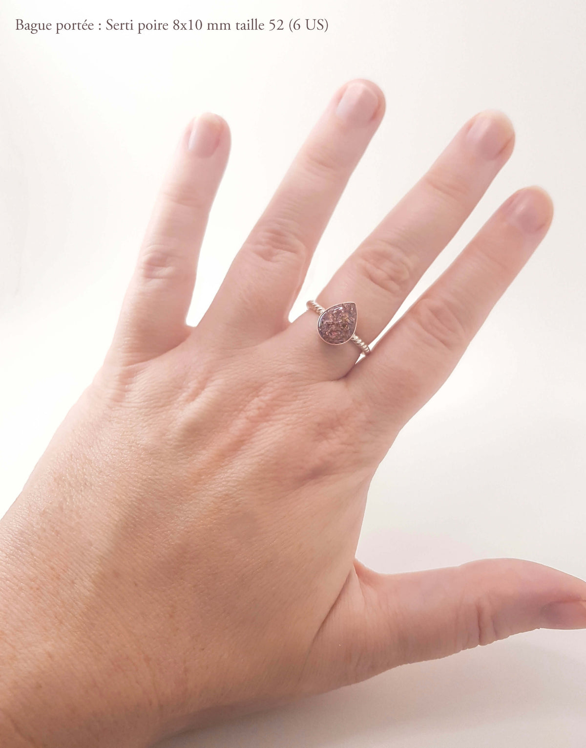 DELTA - Bague de mariage sur serti POIRE avec anneau torsadé ARGENT