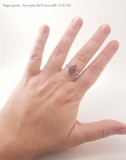 DELTA - Bague de mariage sur serti POIRE avec anneau torsadé ARGENT