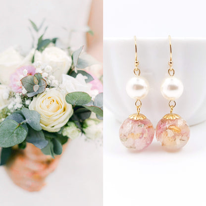 AGATHE - Boucles d'oreilles de mariage AVEC PERLES nacrées BOULES OR