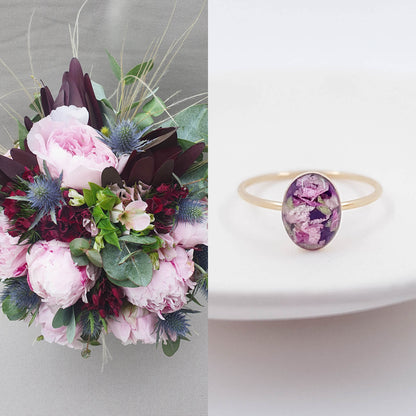 JADE - Bague de mariage fine OVALE sur serti 6x8 mm OR et ARGENT