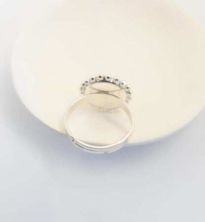 ROMY - Bague de mariage RONDE diamantée sur serti ajustable ARGENT